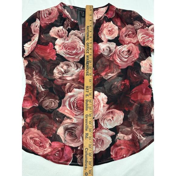 White House Black Market Rosé Floral Blouse Romantic Feminine Ruffle Sleeve XS - Picture 10 of 10